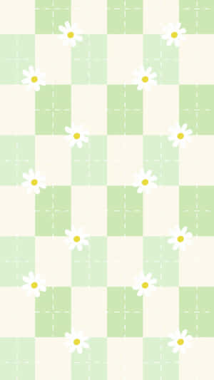 Olive Green Floral Checkered Pattern Wallpaper