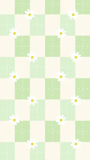 Olive Green Floral Checkered Pattern Wallpaper