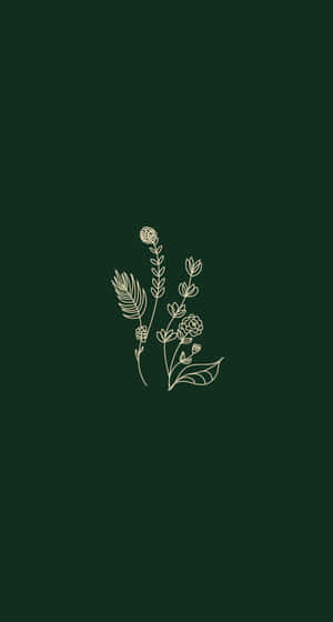 Olive Green Floral Illustration Wallpaper