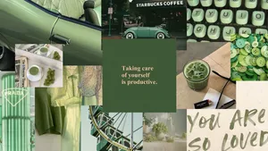 Olive Greenaesthetic Desktop Collage Wallpaper
