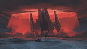 Ominous Spaceship Engulfed In Red Light Wallpaper