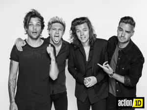 One Direction With Harry Styles Black And White Wallpaper