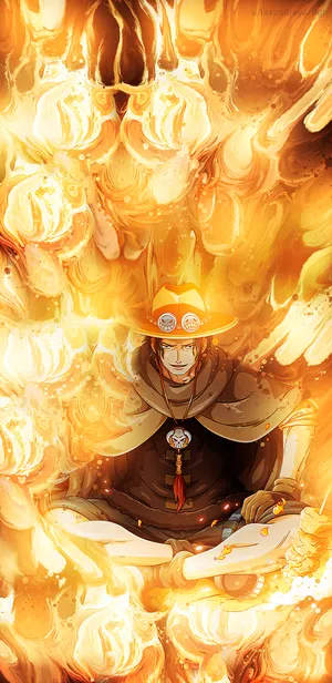 One Piece Ace Surrounded By Fire Wallpaper