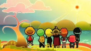 One Piece Chibi Straw Hat Pirates Looking At Sea Wallpaper