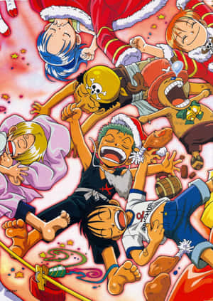 One Piece Straw Hat Pirates Christmas Celebration Wallpaper