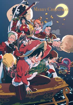 One Piece Straw Hat Pirates Christmas Celebration Wallpaper