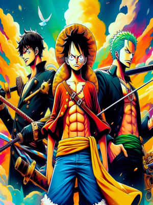 One Piece Trio Standing Strong Wallpaper