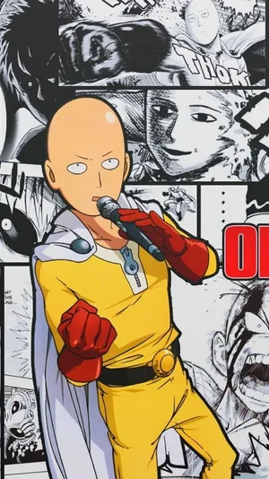 One Punch Man Saitama Microphone Wallpaper