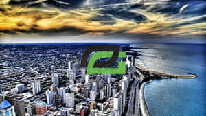 Optic Gaming Logo Over Cityscape Wallpaper