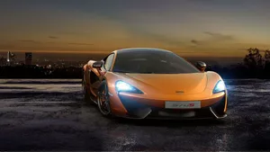 Orange 3d Car With City View Wallpaper