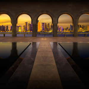 Orange Aesthetic Museum Of Islamic Art Arches Square Wallpaper