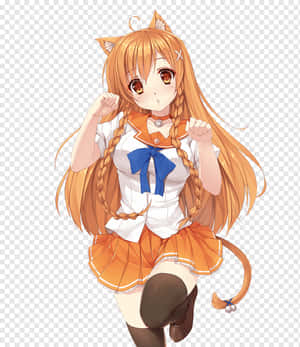 Orange Anime Cat Girl Wearing Uniform Wallpaper