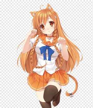 Orange Anime Cat Girl Wearing Uniform Wallpaper