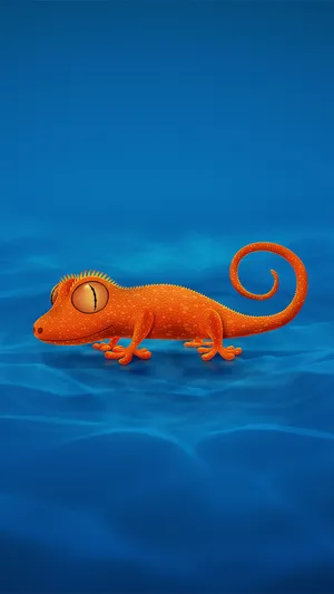 Orange Chameleon Blue Background Wallpaper