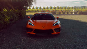 Orange Corvette C8 Parked Outdoors Wallpaper