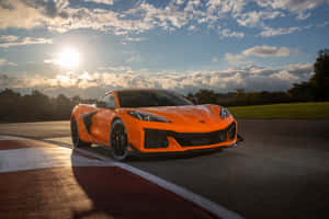 Orange Corvette C8 Sunset Track Wallpaper