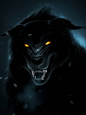 Orange-eyed Black Wolf Wallpaper