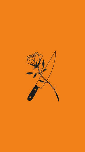 Orange Grunge Rose Knife Aesthetic Wallpaper