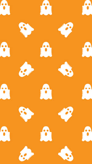 Orange Halloween Cute White Ghosts Wallpaper