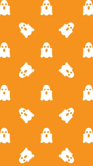 Orange Halloween Cute White Ghosts Wallpaper