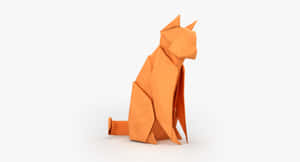 Orange Origami Cat Sculpture Wallpaper