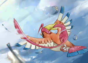 Orange Pidgeotto Flying Wallpaper