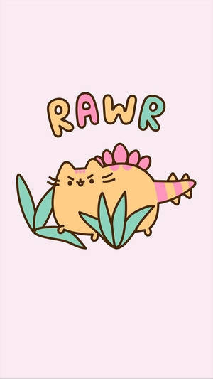 Orange Pusheen Dino Kawaii Iphone Wallpaper