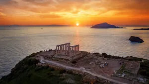 Orange Sunset Over Temple Sounion Wallpaper