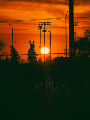 Orange Sunset Silhouette Urban Landscape Wallpaper