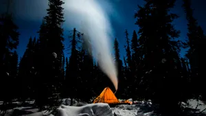 Orange Tent Blue Sky View Wallpaper