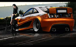 Orange Toyota Celica Custom Modelwith Model Wallpaper