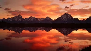 Orange Water Reflection Mountains Sunset Wallpaper