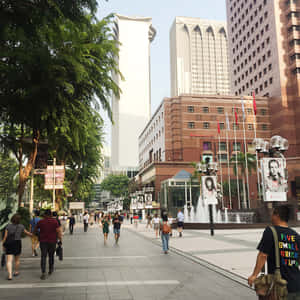 Orchard Road Singapore Bustling Street Scene Wallpaper