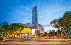 Orchard Road Singapore Twilight Scene Wallpaper