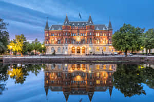 Orebro Castle Reflectionat Twilight Wallpaper