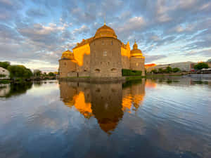 Orebro Castle Sunset Reflection Wallpaper