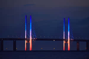 Oresund Bridge Evening Tower Lights Wallpaper