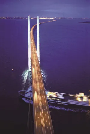 Oresund Bridge Night Ship Wallpaper