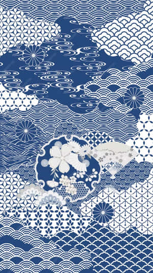 Oriental Blue Wave Pattern Wallpaper