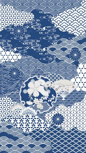 Oriental Blue Wave Pattern Wallpaper