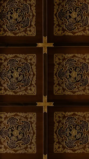 Oriental Decorative Wood Panels Wallpaper