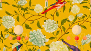 Oriental Floral Pattern Wallpaper