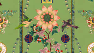 Oriental Floral Pattern Wallpaper