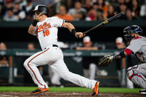 Orioles Player Swinging Baseball Bat Wallpaper