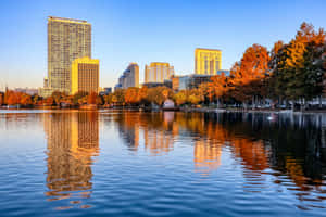 Orlando Skyline Lake Eola Autumn Reflections Wallpaper