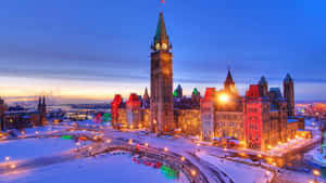 Ottawa Parliament Hill Winter Twilight Wallpaper