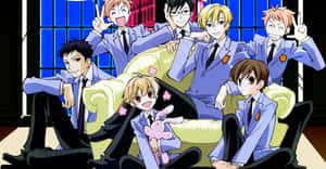 Ouran High School Host Club Members Posing In A Stylish Group Photo Wallpaper