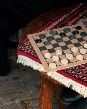 Outdoor Checkers Gameon Wooden Stool Wallpaper