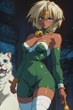 Outlaw Star Aisha Clanclan With White Cat Wallpaper