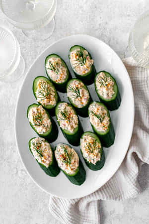 Oval Cucumbers With Crab Toppings Wallpaper